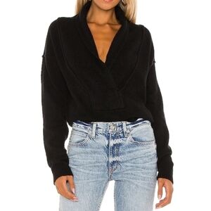 Free People Cozy Touch the Sky Black Crossover Wrap Sweater Wool Size XS NWT